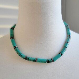 Vintage Turquoise Stone /Sterling Silver Tube Beaded Necklace